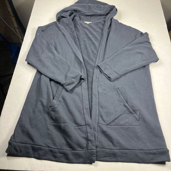 Eileen Fisher Plus Size Hooded Open Front Jacket Blue Comfy Lounge Terry Soft 2X - Picture 1 of 10